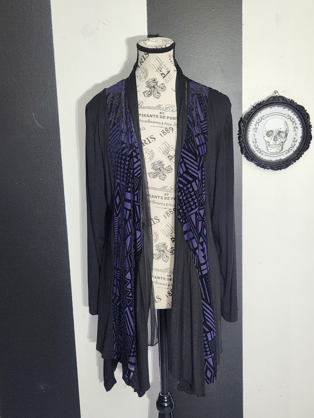 Mesh Black Purple Geometric Duster